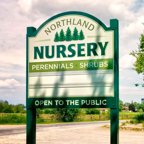 Professional sign for Northland Nursery, printed post & panel sign.