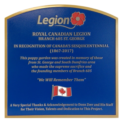 aluminum plaque with multi colour paint finish, donor recognition plaque, legion plaque